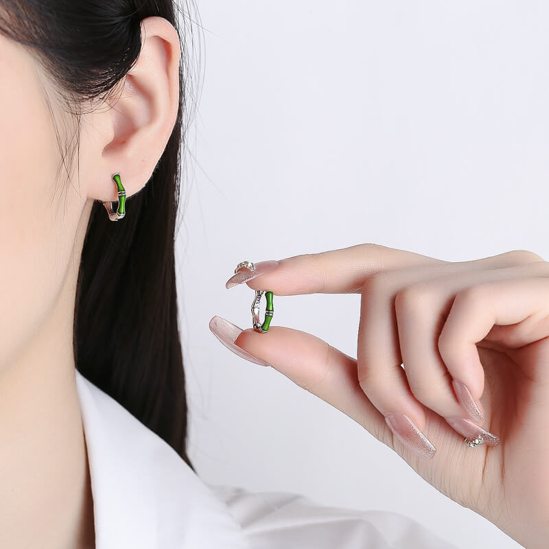 S925 Green Bamboo Earrings