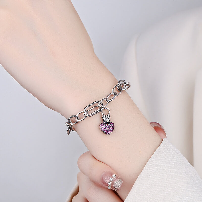 S925 Heart Crown Patchwork Bracelet