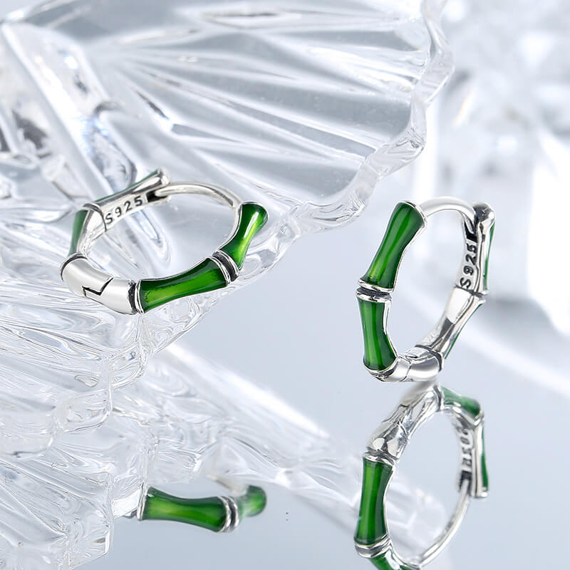 S925 Green Bamboo Earrings