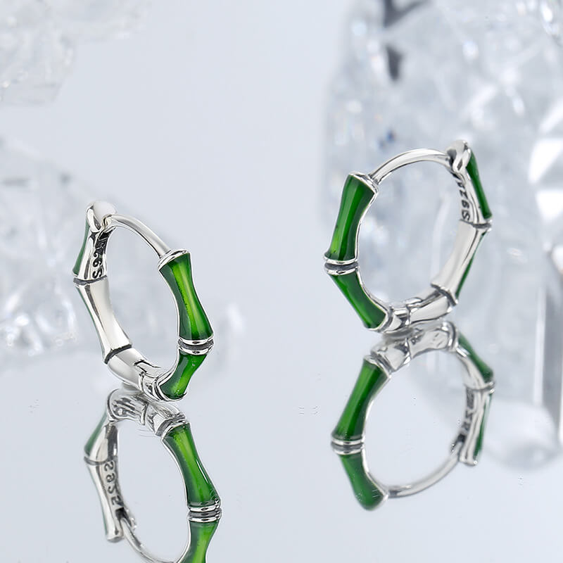 S925 Green Bamboo Earrings