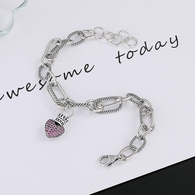 S925 Heart Crown Patchwork Bracelet