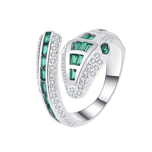 S925 green-eyed snake open ring