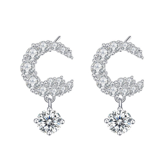 S925 Moon Moissanite Earrings