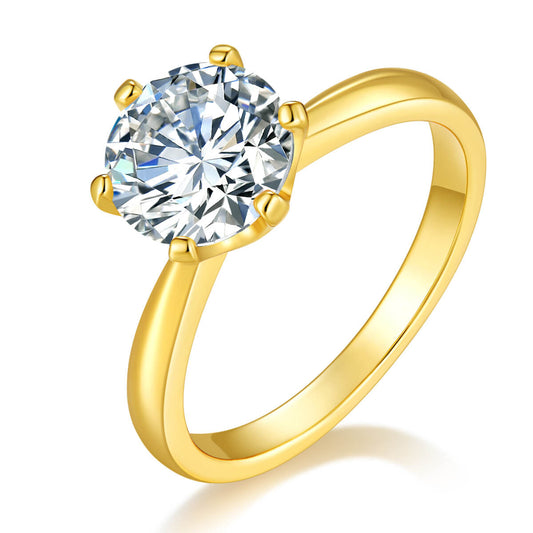 S925 Classic Six Claw Plated with 18K Yellow Gold Moissanite Ring